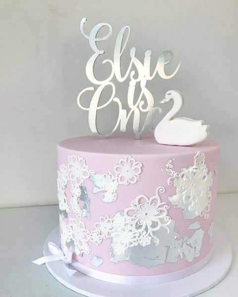 Elsie is One Custom Script Name & Age Birthday Cake Topper