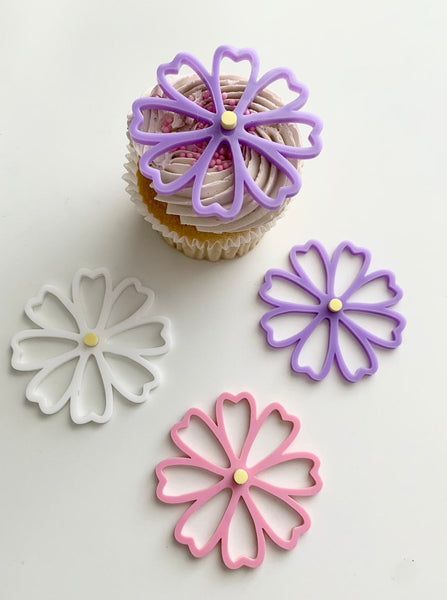 Large Pastel Boho Daisy Illustration Set of 2 Acrylic Cupcake Charms